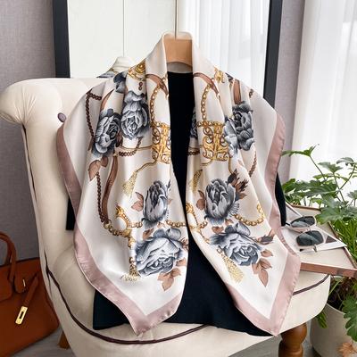 Print Head Scarf Women Four Seasons Foulard Satin Square Head Hijab Scarfs For Ladies Shawls 90*90 Silk Scarf Muslim Hijab