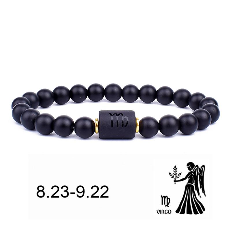 12 Constellation Bracelets Natural Black Onyx Bead Bracelet Star Sign Constellation Horoscope Couple Bracelet Friendship Jewelry