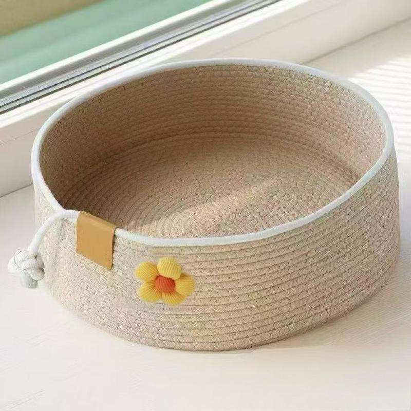 Scratch Resistant Cotton Rope Cat Bed Handwoven Pet Nest Breathable Summer Cool Mat Four Seasons Universal Bed for Cats Small Dogs