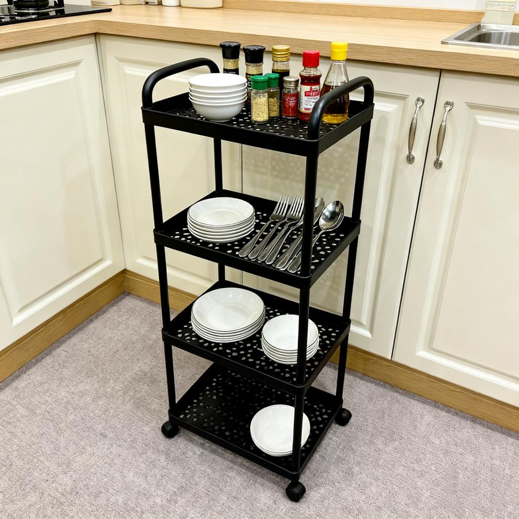 3/4-Tier Storage Cart,Multifunction Utility Rolling Cart Kitchen Storage Organizer,Mobile Shelving Unit Cart with Wheels for Bat