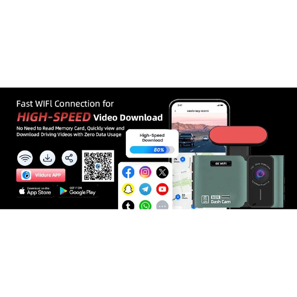 Dash Cam 4K Ultra High Definition Support Speed Real Display Loop Recording Optional 2.5K Rear Camera Driving Recorder