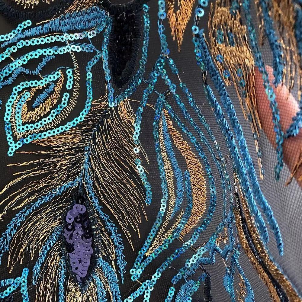 DIY Embroidered Floral Patches Phoenix Feather Sequined Embroidery Patches  Wedding Dresses