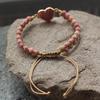 Bohemian Red Heart-Shaped Redwood Stone Double-Layer Woven Women's Bracelet