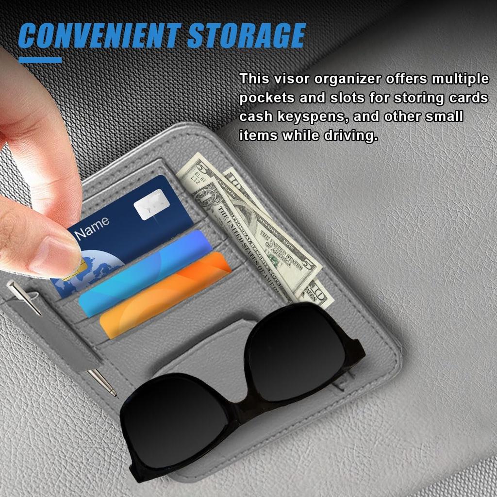 Small Leather Car Sun Visor Organizer - Multifunctional Car Interior Sunglass Holder Auto Visor Document Holder - Auto Card Sleeve Pocket Pouch