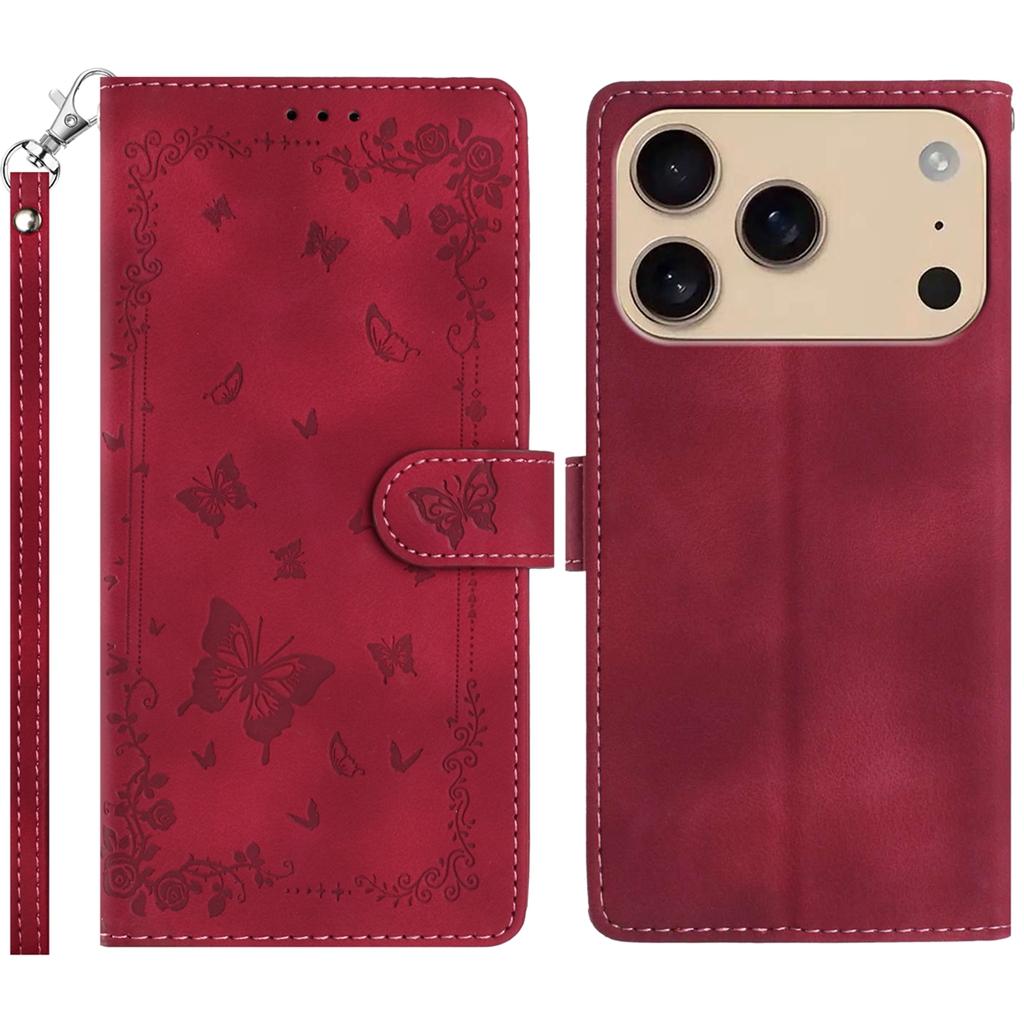 For iPhone 17 Pro Max Case Garden Imprinted PU Leather Wallet Phone Cover with Wrist Strap