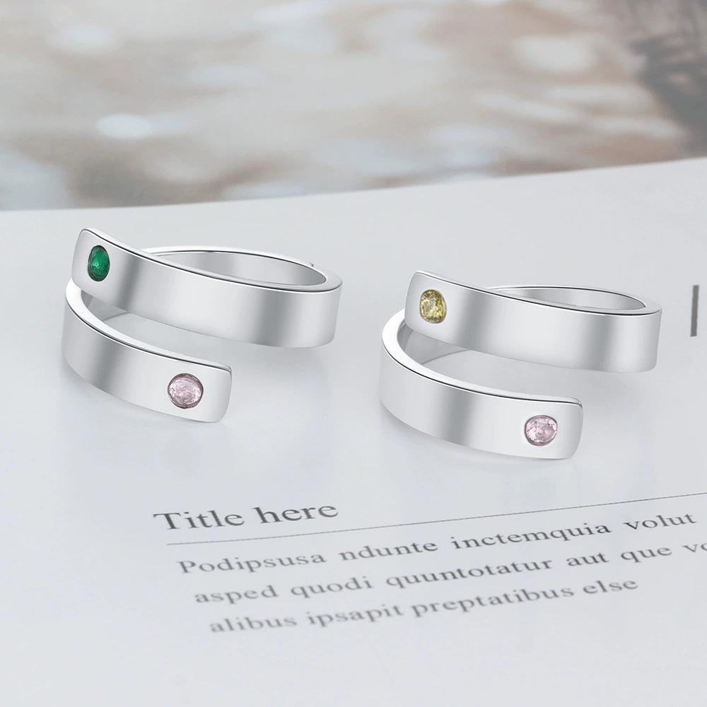 New Personalized Gold Plated Ring Engraved Name 12 Birthstone Fashionable Unisex Anniversary Christmas Gift Jewelry
