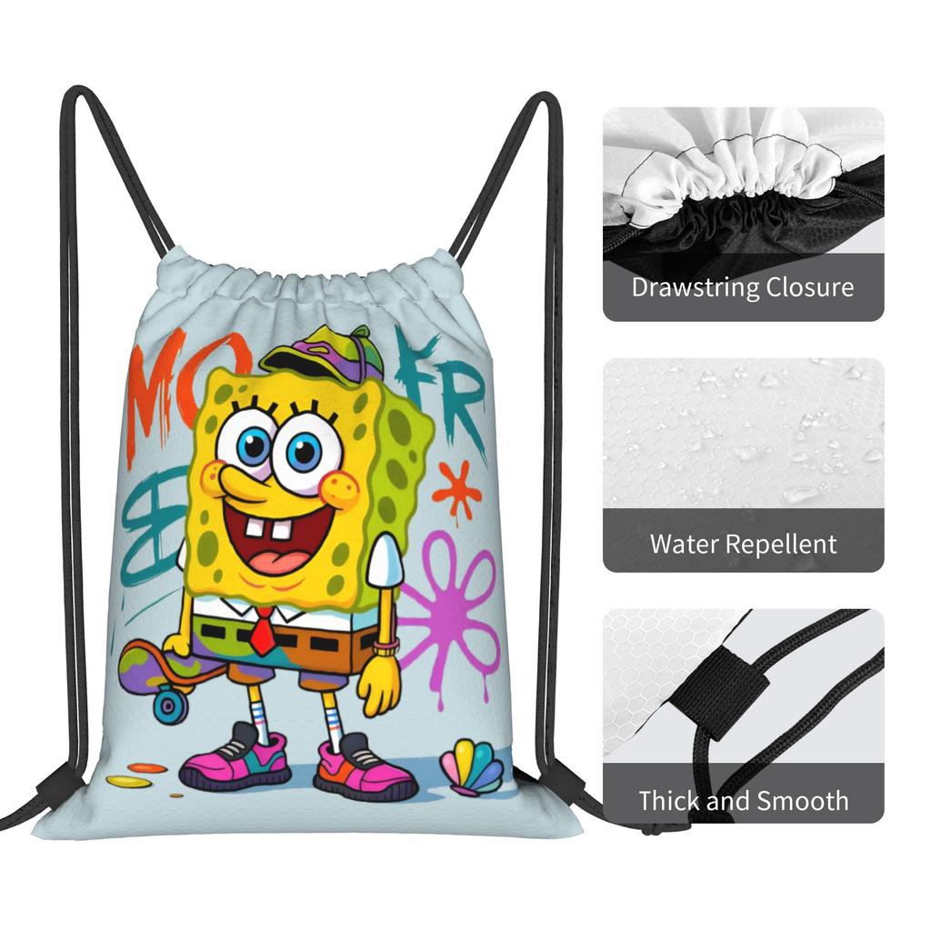 Custom S-Sponges Anime Bobes Drawstring Backpack Bags Women Men Lightweight Cartoon Gym Sports Sackpack Sacks for Yoga