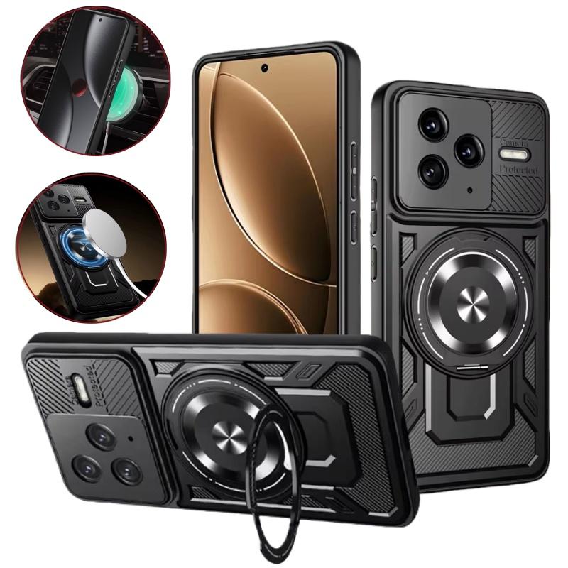 For Magsafe Wireless Charging Cover For Xiaomi Poco F7 Pro F7 Ultra Phone Case Armor Ring Magnetic Stand Holder Coque Funda Capa