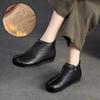 Johnature Genuine Leather Plush Warm Cotton Shoes Round Toe Flat Ankle Boots Commuting Women's Shoes