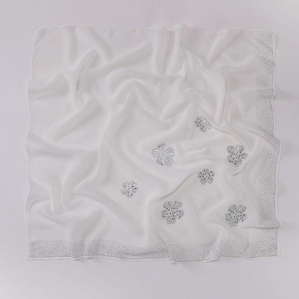 Women S Floral Rhinestone Chiffon Square Scarf For All Seasons