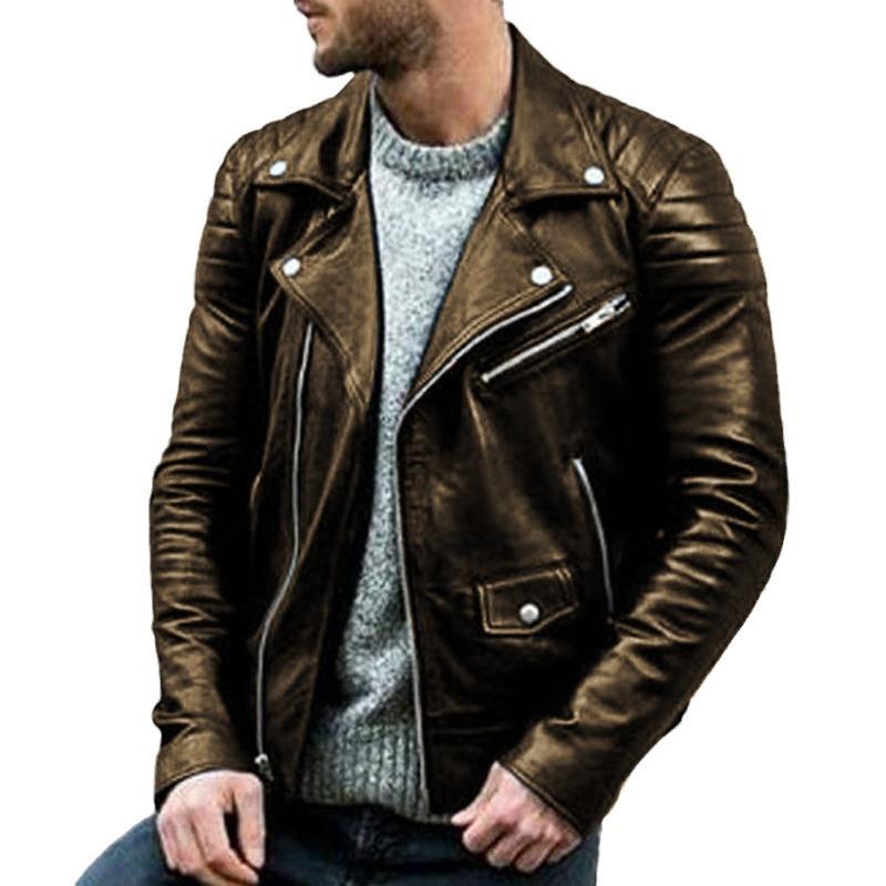Frühling und Herbst Herren Lederjacke Stehkragen Punk Herren Motorrad Lederjacke