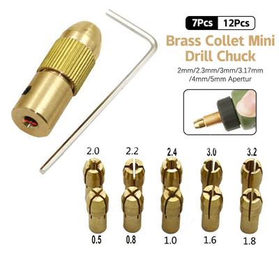 7pcs-12pcs Brass Mini Drill Chuck Adapter Micro Collet Shaft Drill Bit Set 2-5mm Fit Nut for Rotary Power Tools