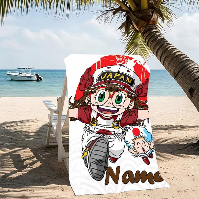 Customizable personalized beach towels Arale Norimaki themed designs.Suitable for the beach, yoga, sports;ideal as beach accessories
