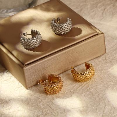 Gitter Titan Stahl 18K Gold Retro Ohrringe Premium Damen leichte Luxus Edelstahl Ohrringe