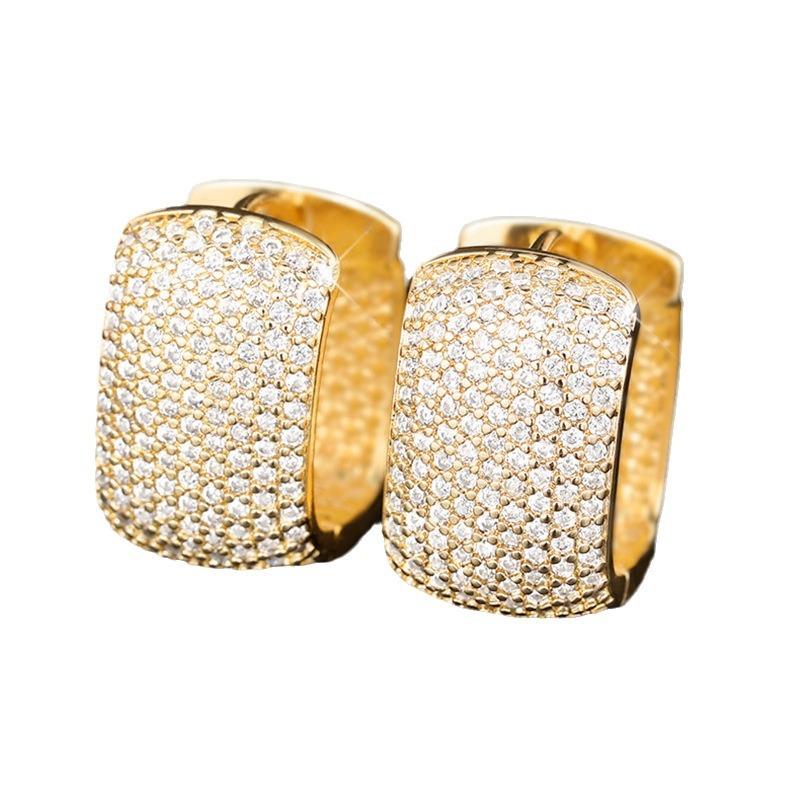 Super Flash Women Full Of Diamond Stud Earrings, Fashionable And Simple Personalized Earrings, Cold Wind And Versatile Square Ear Buckles