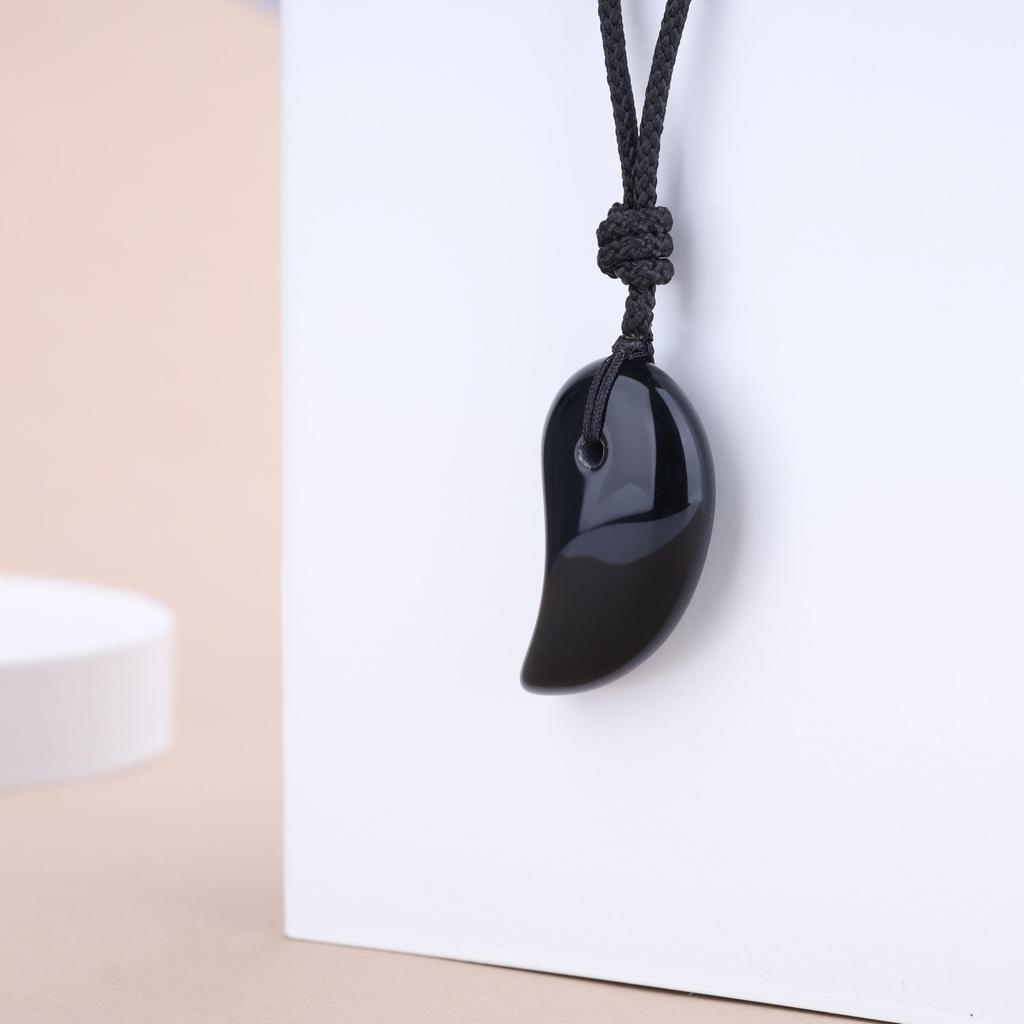 Koai Obsidian Amulet Magatama Adjustable for Men and Women Necklace, Length,