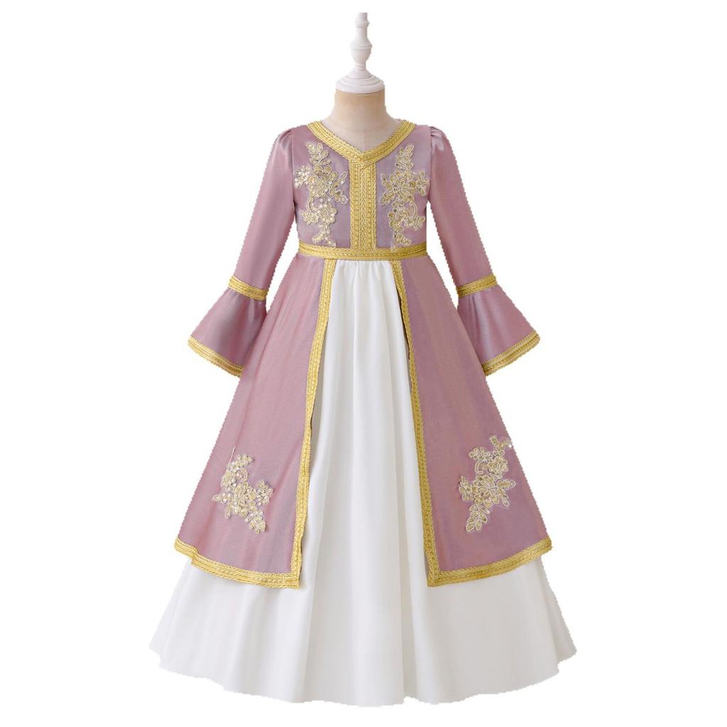 Embossed Puffy Kids' Middle Eastern Muslim Dress for Festivals and Performances