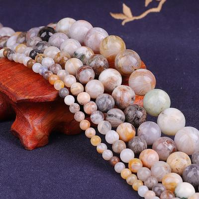Bamboo Leaf Marble Stone Beads, 4-12mm Round Loose Beads for Jewelry Making DIY