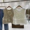 Gilet corto lavorato a maglia con scollo a V in pelliccia di nappa da donna Autunno e inverno Edizione coreana sovrapposta indossando giacca da cavallo cardigan gilet femminile