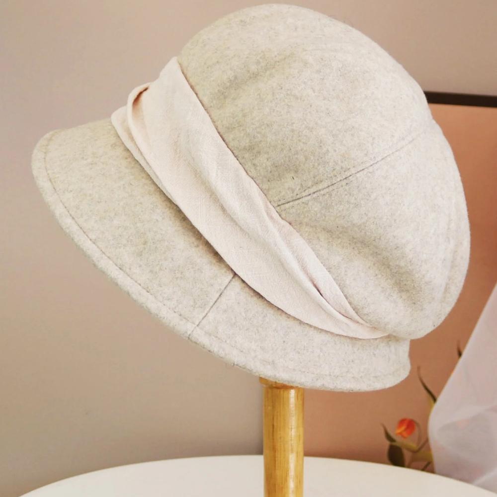 Hats for Women in Autumn and Winter Versatile Woolen Hats Japanese Retro Elegant Temperament Celebrity Fisherman Hat Warm Wide B