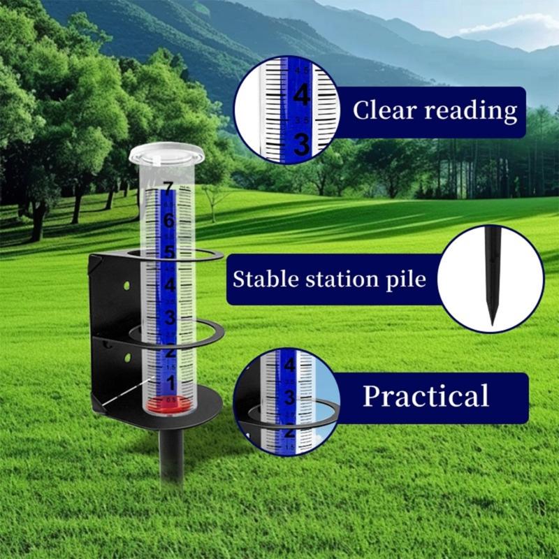 Rain Gauge Outdoor, Rain Gauges Outdoors Best Rated with Metal Rack Holder, Rain Measure Gauge, Easy to Read with Red Float, Large Font Plastic