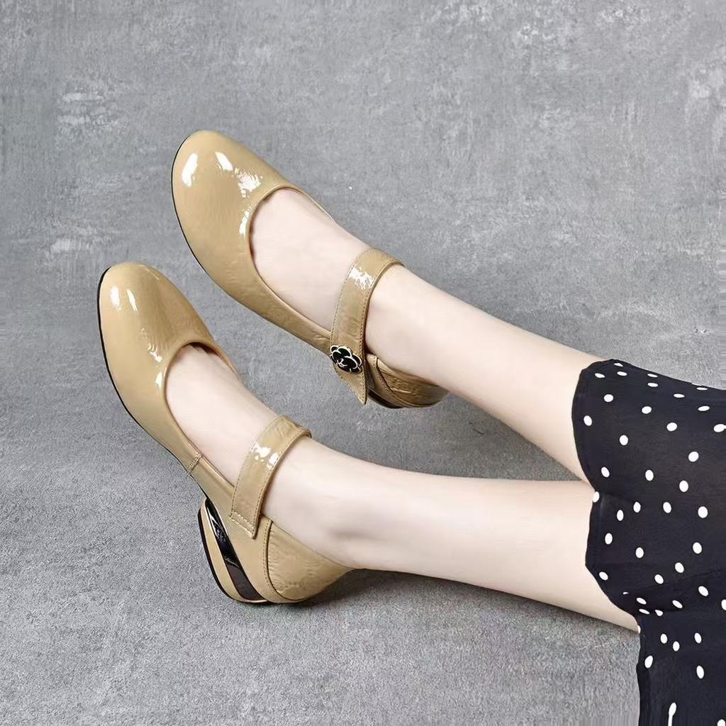 Patent leather soft leather shoes spring and summer shallow mouth round head women's soft leather soft sole women's shoes flat Doudou shoes