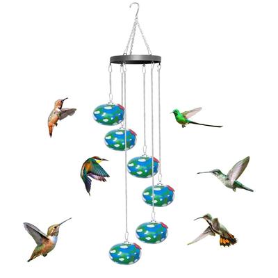 Charming Wind Chimes Hummingbird Feeders, Window Bird Feeders, Hanging Hummingbird Feeders with Flower-shaped Feeding Ports for Outdoors