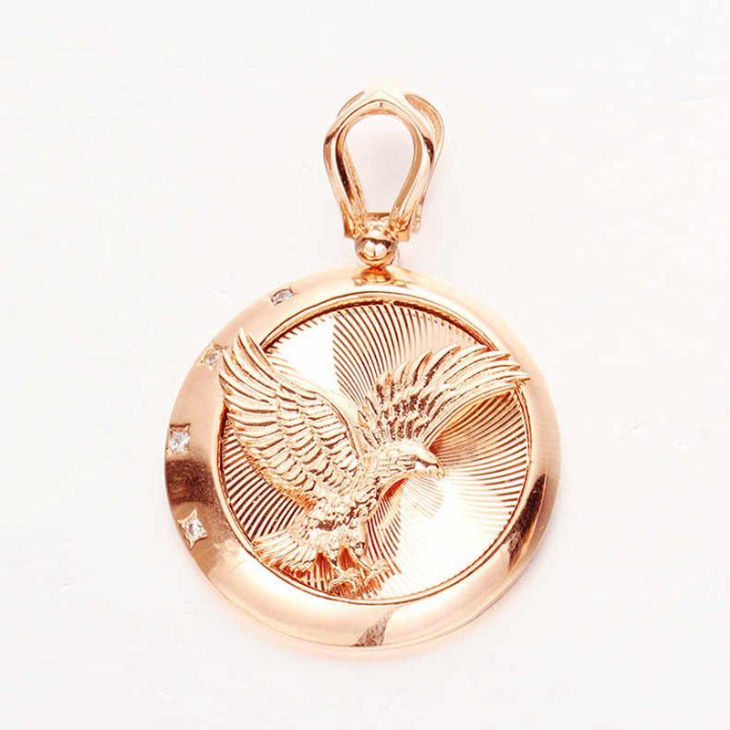 Фиолетовый Золотой Роскошный Орел Покрытый Розовым Золотом Цвет Золотой Дизайн Ретро Круглый Бренд Подвеска Ожерелье