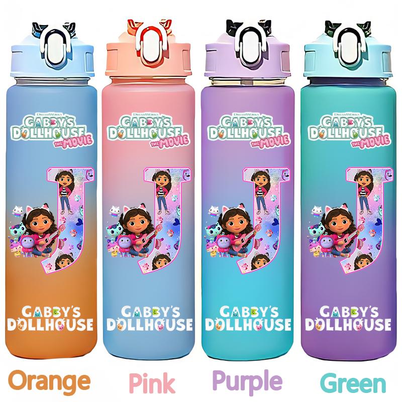 Gabby's 750ml Dollhouse Gabby Carlita DJ Catnip Mercat Gradient Plastic Straw Cup Pandy Paws Cakey Cat Mama Cat Drinking Bottle