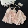 Ice and snow silk sexy women's summer suspender shorts set pure desire wind spring and autumn pajamas ice silk loungewear with chest pad
