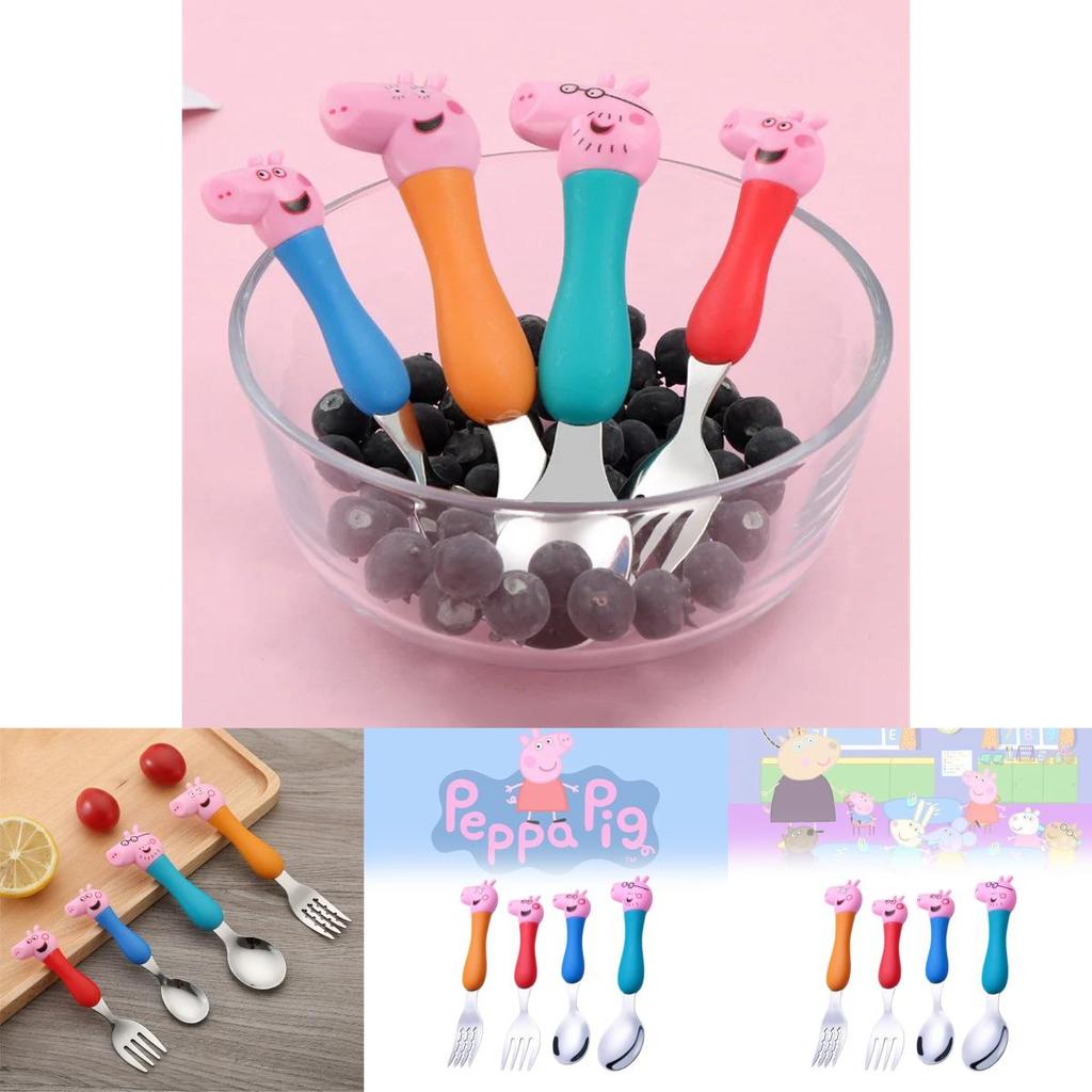 Peppa Pig Children's Cutlery Set Adorable Short Handle Forks And Spoons In Gift Box