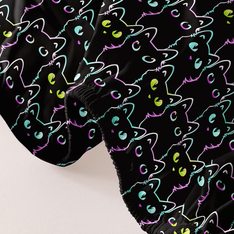 1 Simple Modern Animal Little Cat Printed Matte Fitted Sheet, Bedroom Printed Bed Cover, Bedding (Excluding Pillowcases)