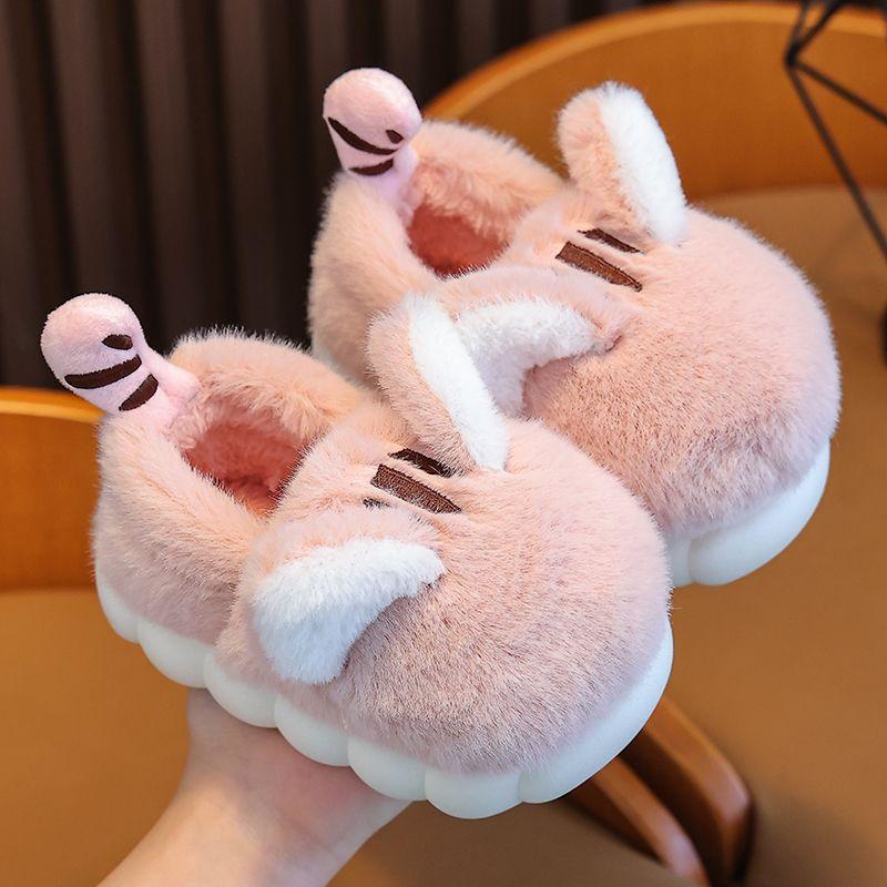 Children's Cotton Shoes New Cartoon Cute Wool Slippers Children's Plus Velvet Thick-soled Non-slip Bag with Cotton Slippers