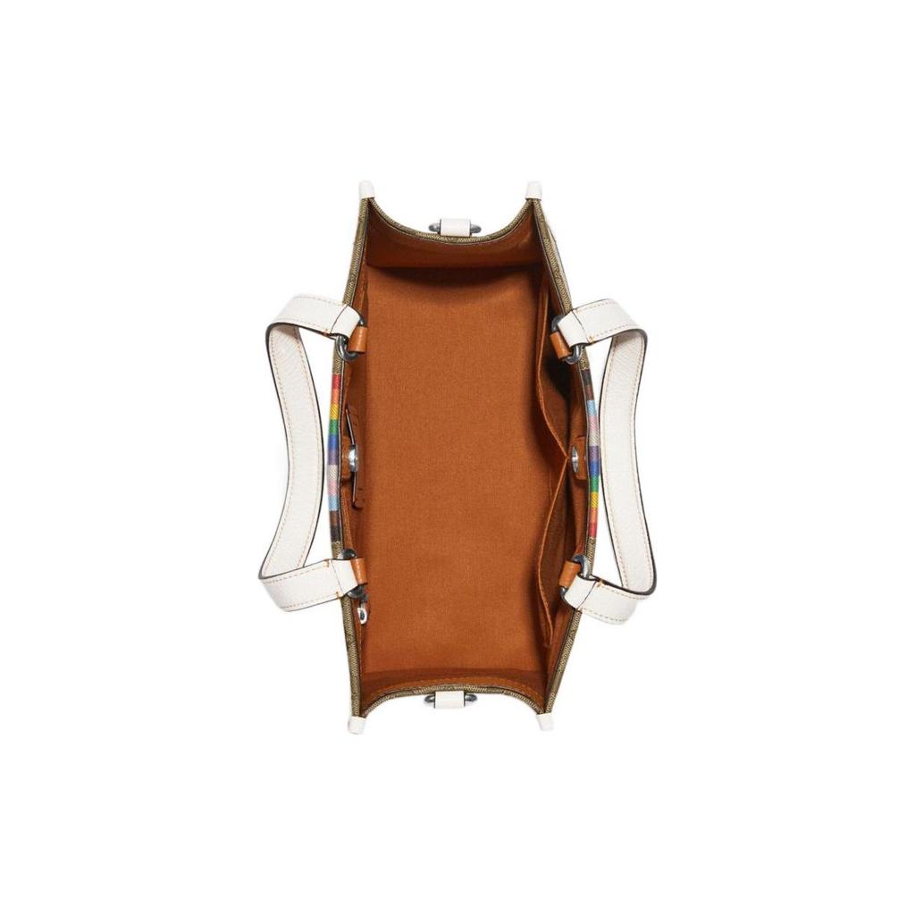 Coach 29 Logo Rainbow Stripe Classic Canvas And Leather Tote Bag Women tote Brown White CJ578-SVOT8