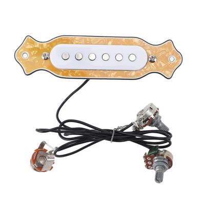 6 Saiter Single Coil Tonabnehmer Vorverdrahteter E-Gitarren Tonabnehmer Ersatz mit Lautstärke- und Klangreglern Gelb Perlmutt