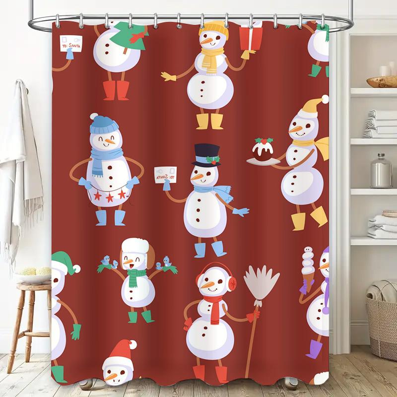 Tu Winter Snowflake Shower Curtain Cute Snowman Holiday Bathroom Decor Festive Xmas Pattern Waterproof Fabric