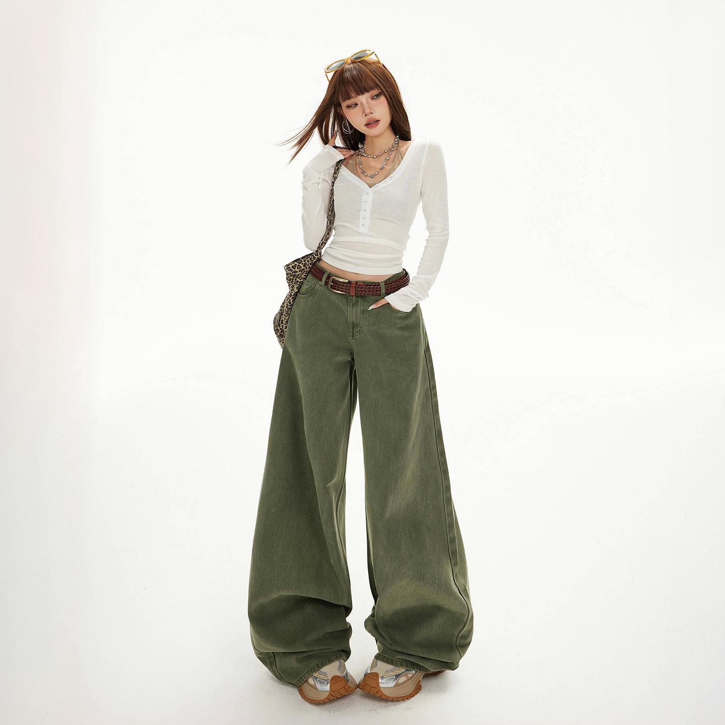 Retro High Waist Wide Leg Jeans - Drape Floor Length L