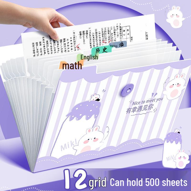 A4 Accordion Folder: Student Test Paper Holder with 12 Pockets, 8 Pockets Cute Transparent Organizer.