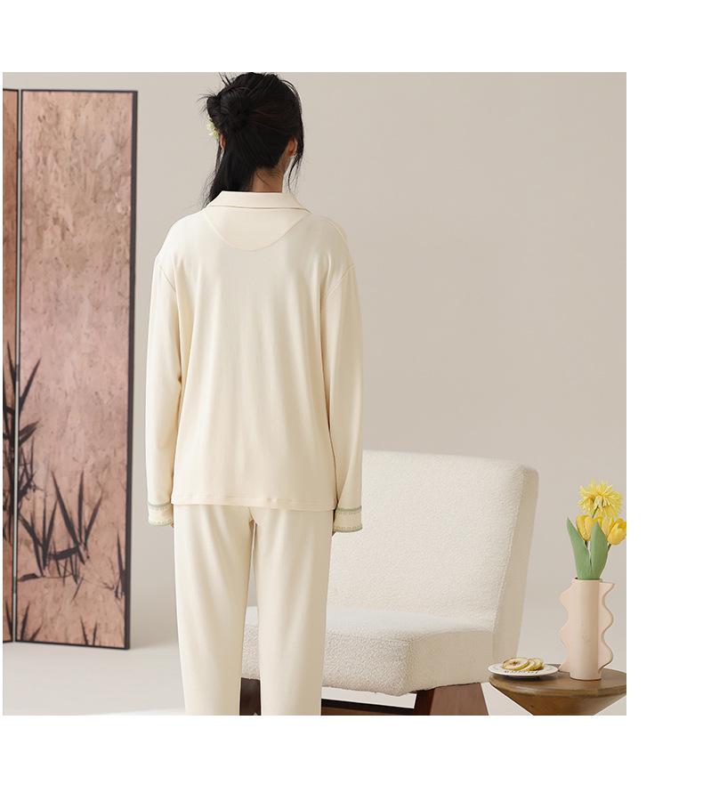 Women's Long Sleeve Cotton Pajamas: Chinese-Style, Loose-Fit, Printed Cardigan Set for Spring and Autumn