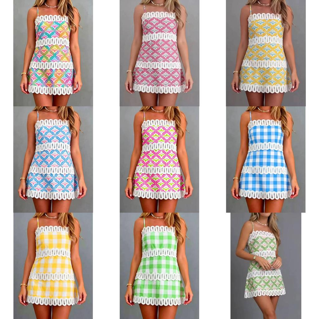 Linen Blend Abstract Pattern A Line Dress For Casual Beach And Travel Wear
