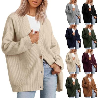 Women's Casual Solid Color Knitted Cardigan V-neck Long Sleeve Sweater Warm Button-down Sweater for Women Soft Comfortable Warm Simple Sweater