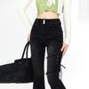 Spitze Up Flare Jeans Frauen Sommer Schwarz Vintage Hohe Taille Dünne Dünne Hosen Denim Hosen Streetwear Koreanische Mode Y2K