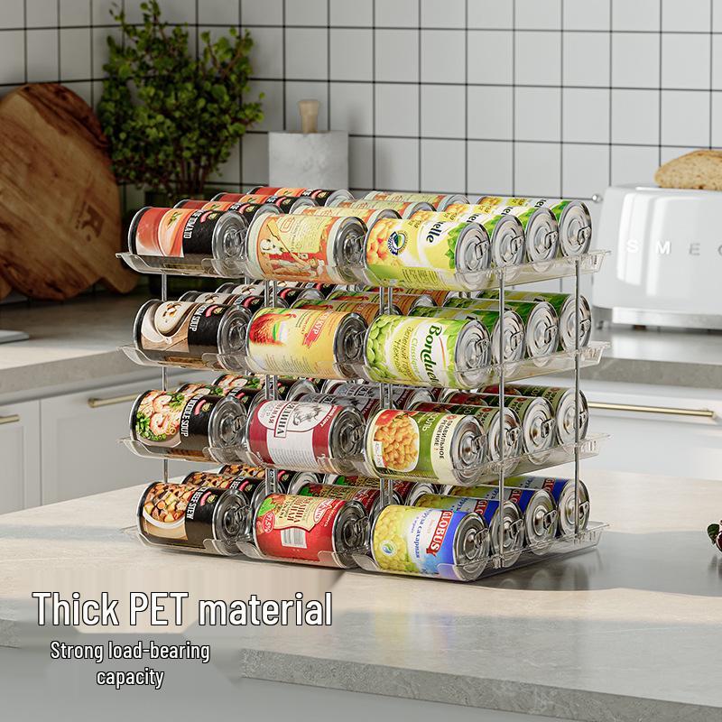 Stackable Multi-layer Transparent Storage Rack for Canned Food and Beverages