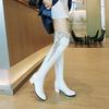 Women's High-heeled Boots Autumn and Winter New Thick-heeled Large-size Lace Spliced Knee Boots