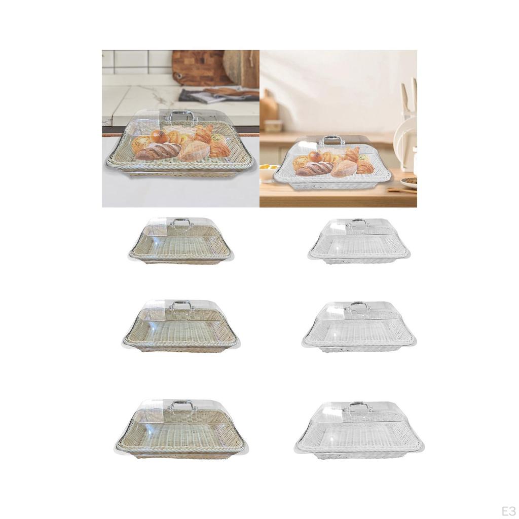 , Fruit Basket, Rustic Dustproof Food Imitation Rattan Woven Basket for Camping, Home,