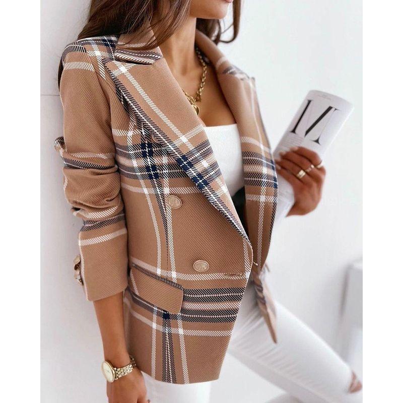 

Жакет в клетку в стиле офисной леди, двубортный, приталенный Khakis large lattice S