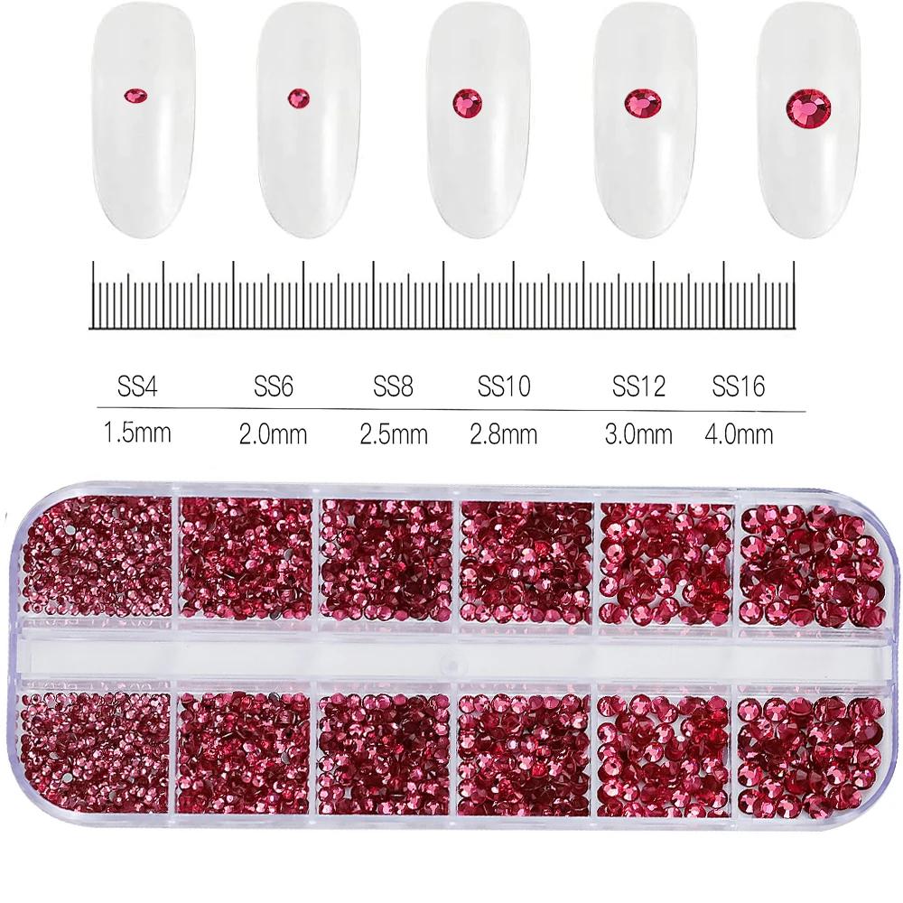 12Grids Pink Mixed Nail Rhinestones Luxury Nail Charms Glitter Crystal Jewelry Gems Nail Art Decoration DIY Manicure Rhinestones