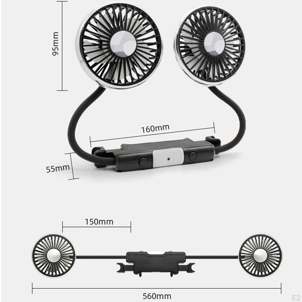 Car USB Dual Head Hose Seat Fan Auto Cooling with Light Accessories 3 Speed for
