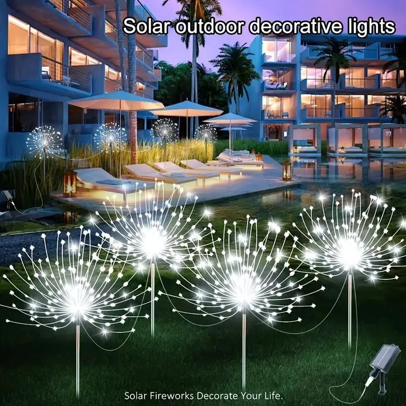 LED Solcelle Fyrverkerilamper Utendørs Vanntett Solcelle Hage Eventyrlys For Plen Gangsti Terrasse Gård Fest Juledekorasjon
