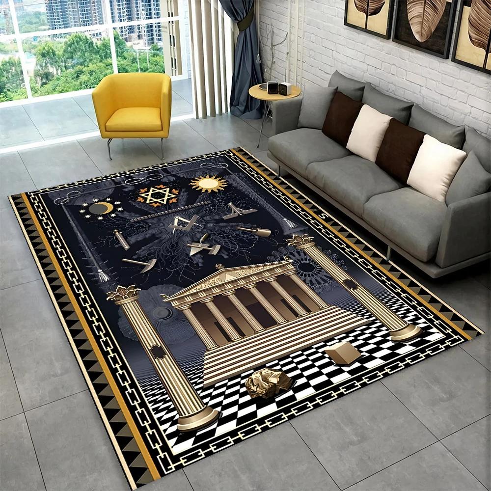 3D Freemason Masonic Illuminati Ring Area Rug,All Seeing Eye Carpet Rug for Living Room Bedroom Doormat Decor,Non-slip Floor Mat